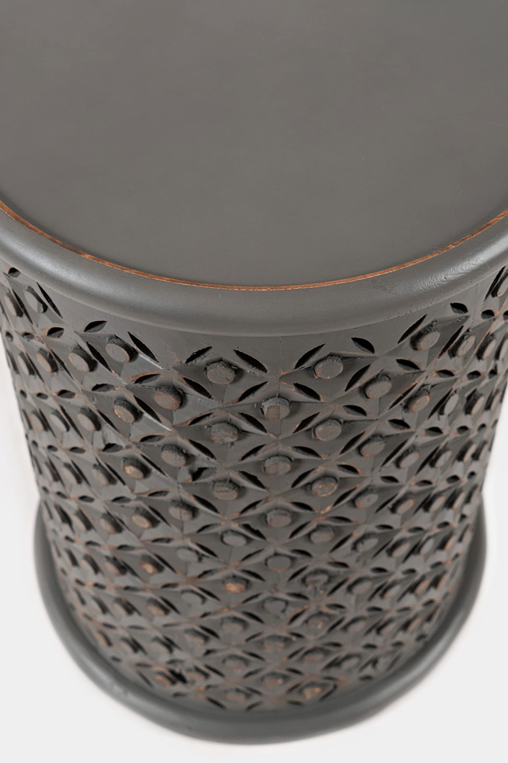 Jofran Global Archive Mango Wood Handcrafted Solid Hardwood Drum Table, 17" W X 17" D X 23" H, Grey Finish, (Set of 1), Antique Gray