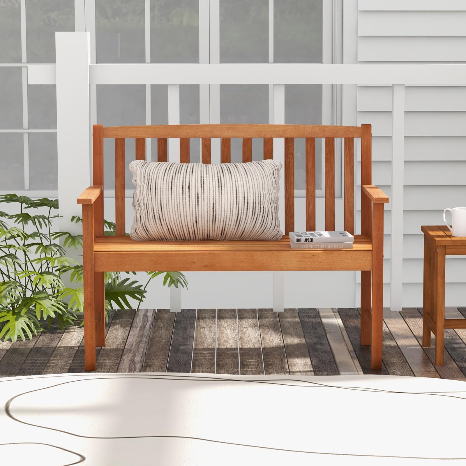 2-Person Eucalyptus Wood Garden Bench