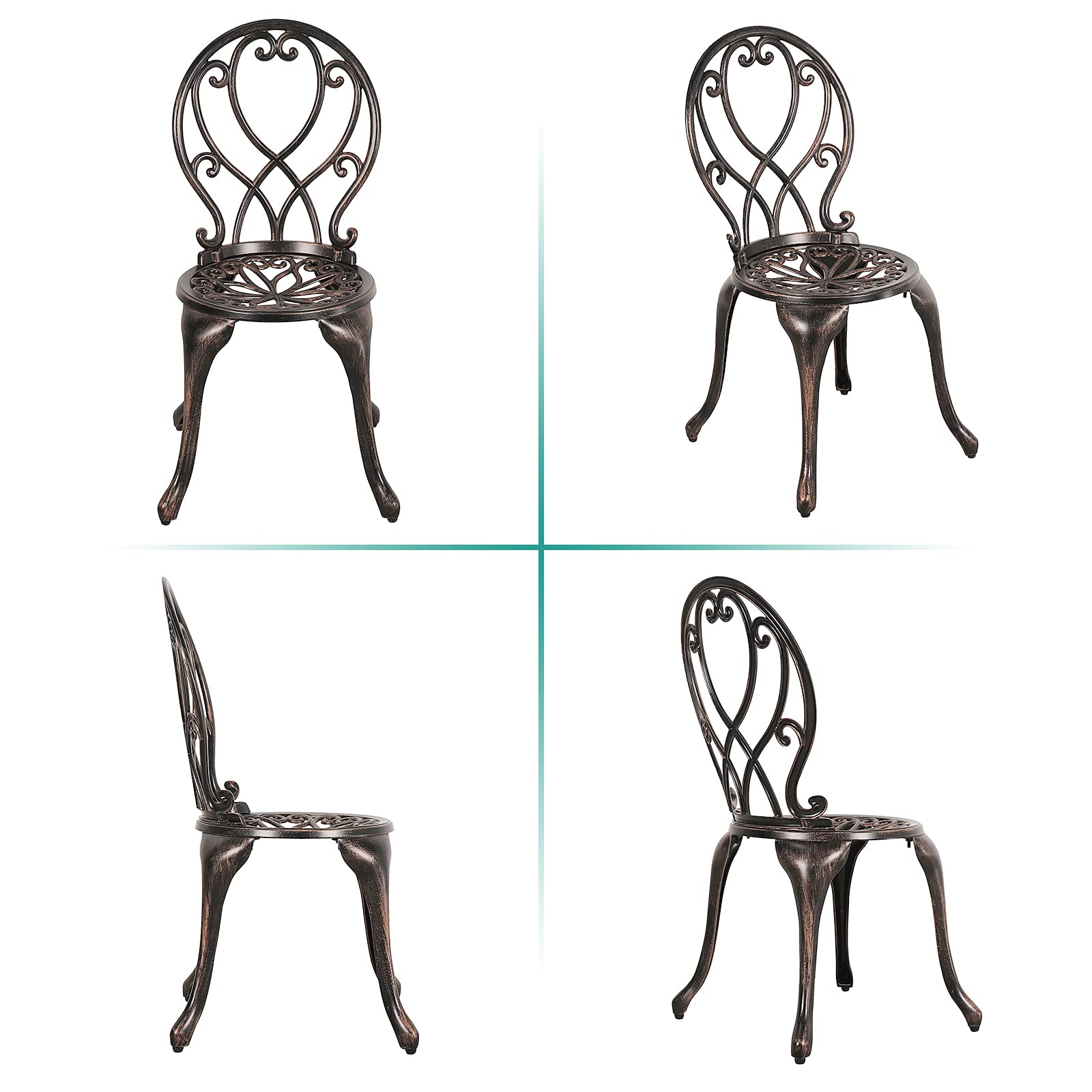 COBANA 3 Piece Outdoor Bistro Set, All Weather Cast Aluminum Patio Dining Retro Table and Chairs with 2’’ Umbrella Hole, Bronze