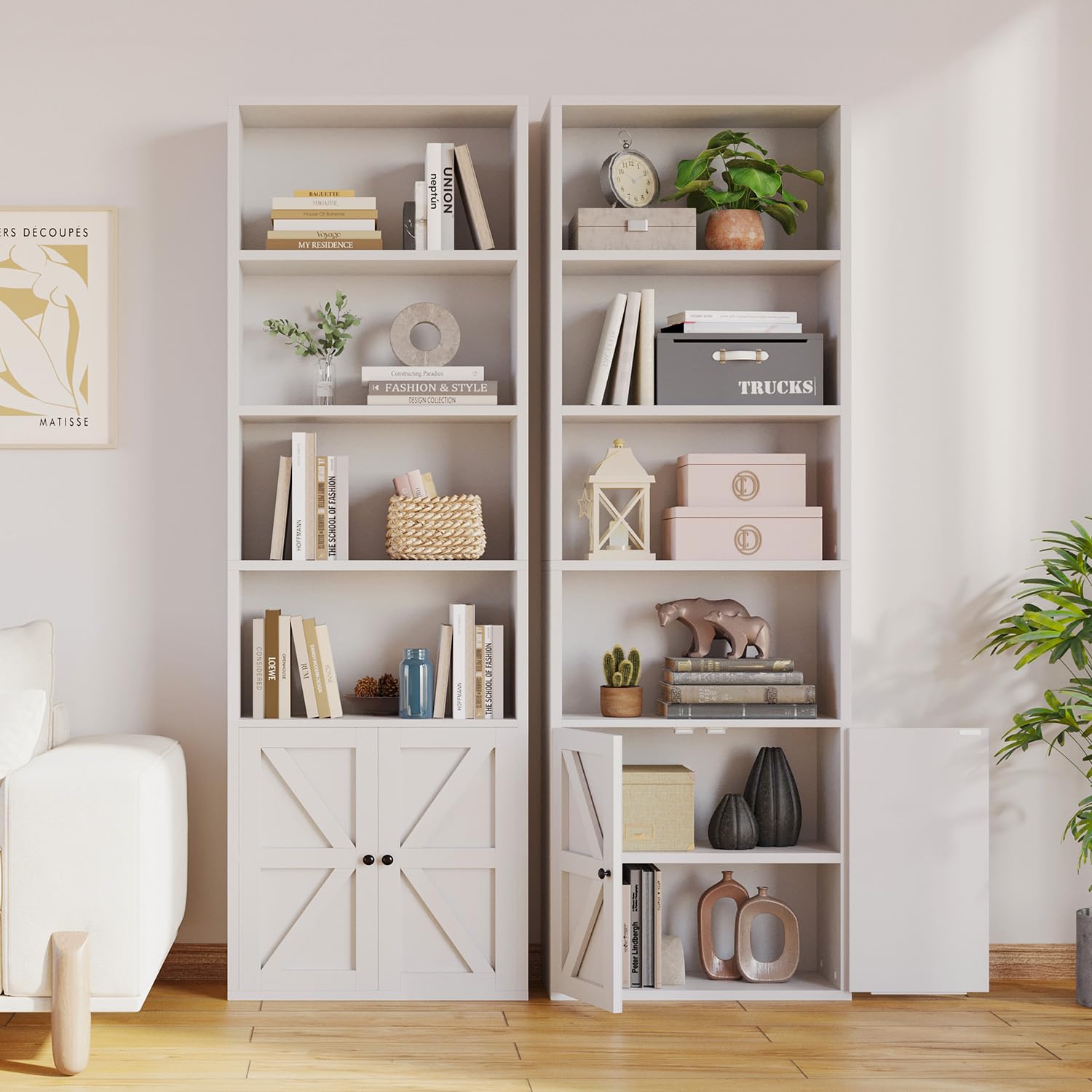 6-Tier Bookshelf with Cabinet Doors