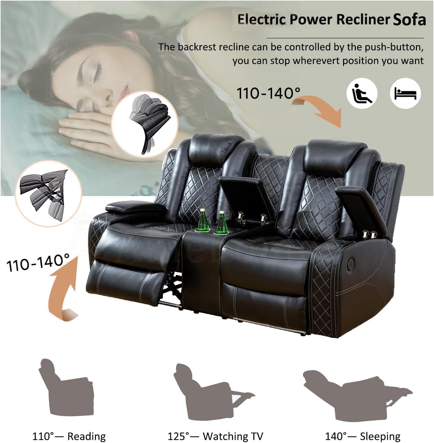 Power Recliner Couch Set with LED Light
