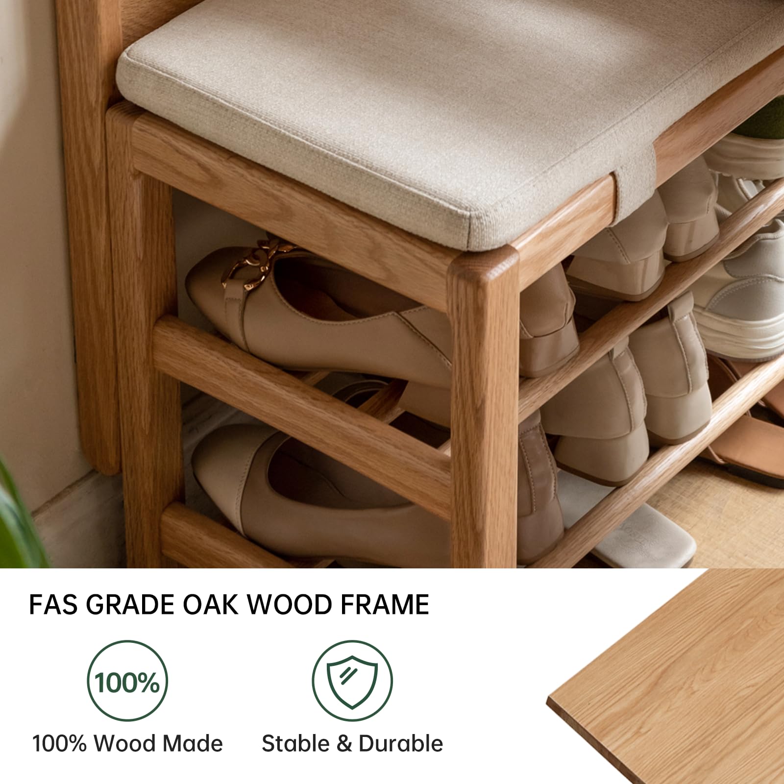 Oak Hall Tree with Shoe Bench
