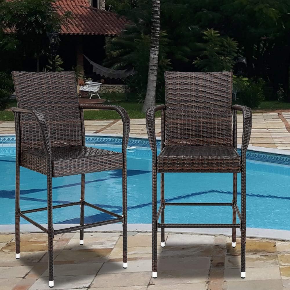 Wicker Bar Stools Outdoor Set of 2
