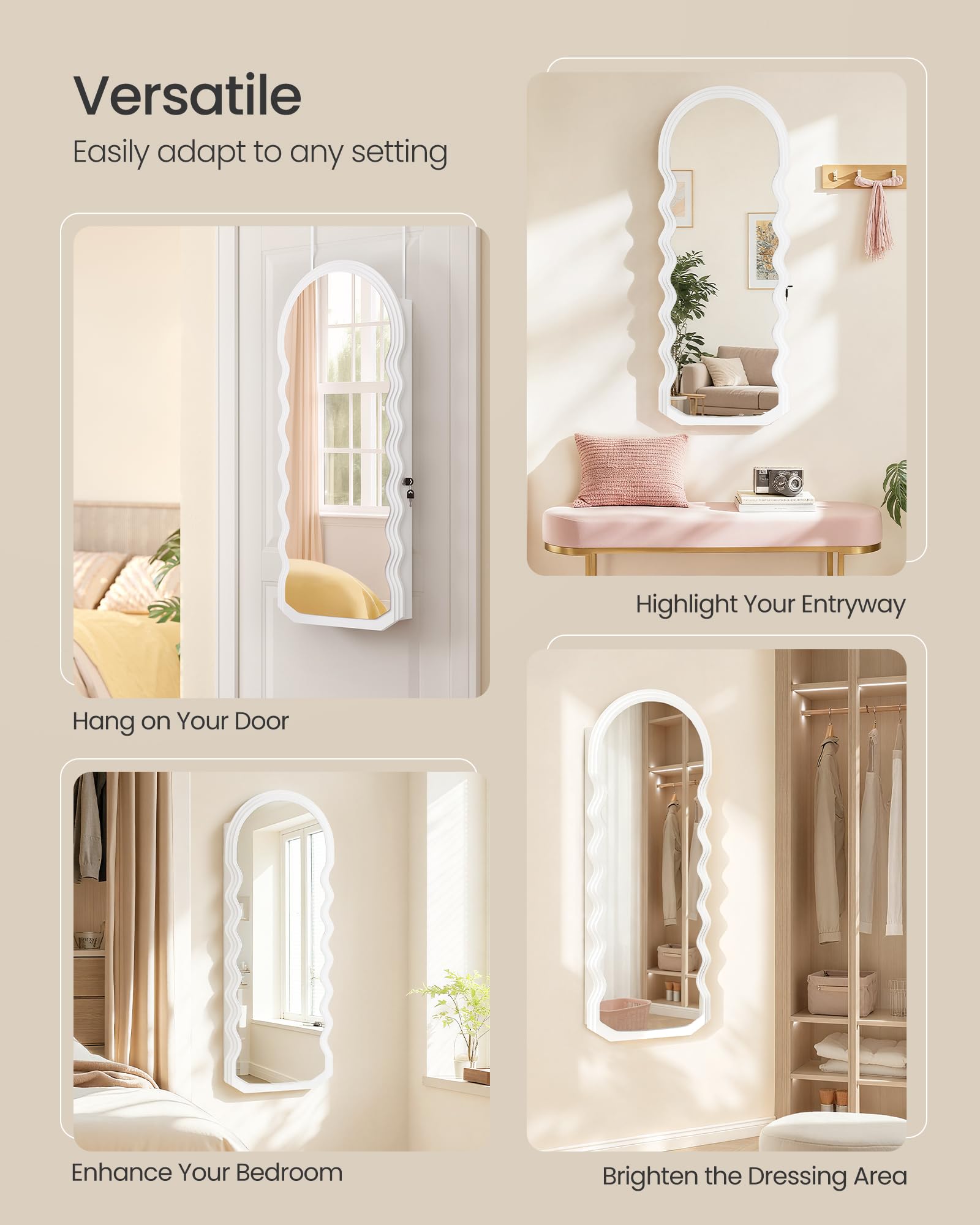 Wall-Mounted Mirror Jewelry Cabinet with LED Lights