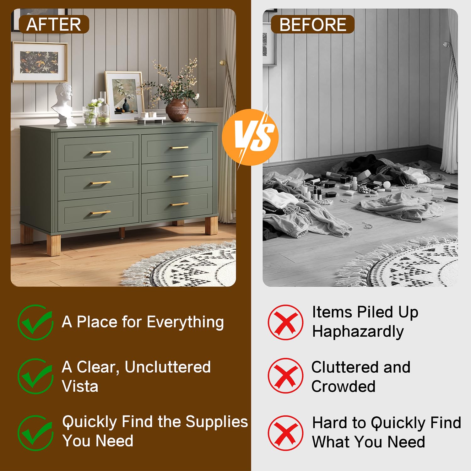 6-Drawer Dresser with Metal Handle and Solid Wood Legs