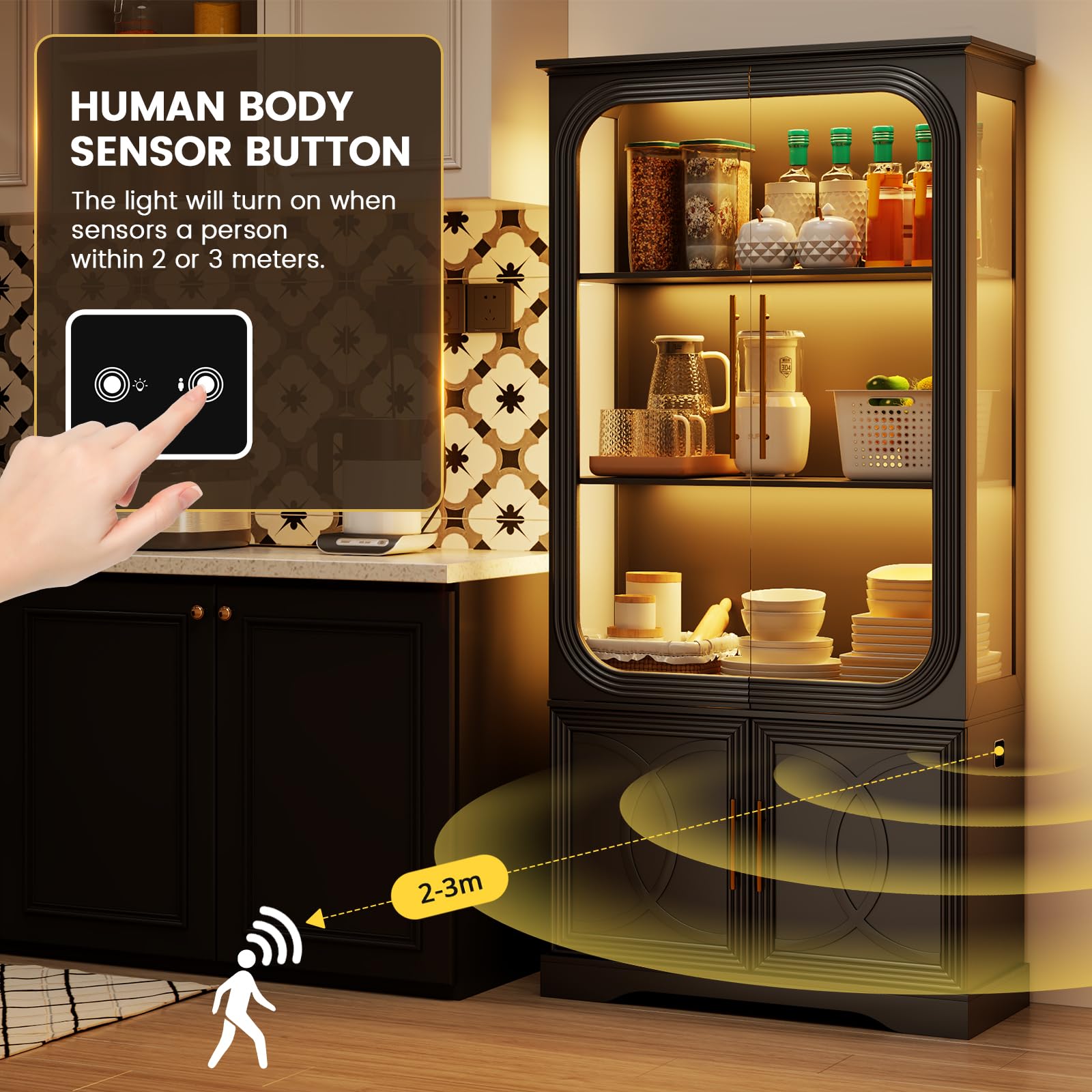 Display Curio Cabinet with Glass Doors and LED Lights