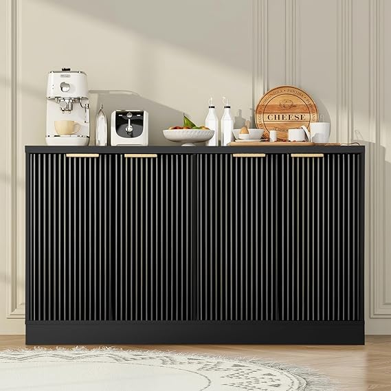 Fluted Buffet Sideboard Cabinet with Adjustable Shelves