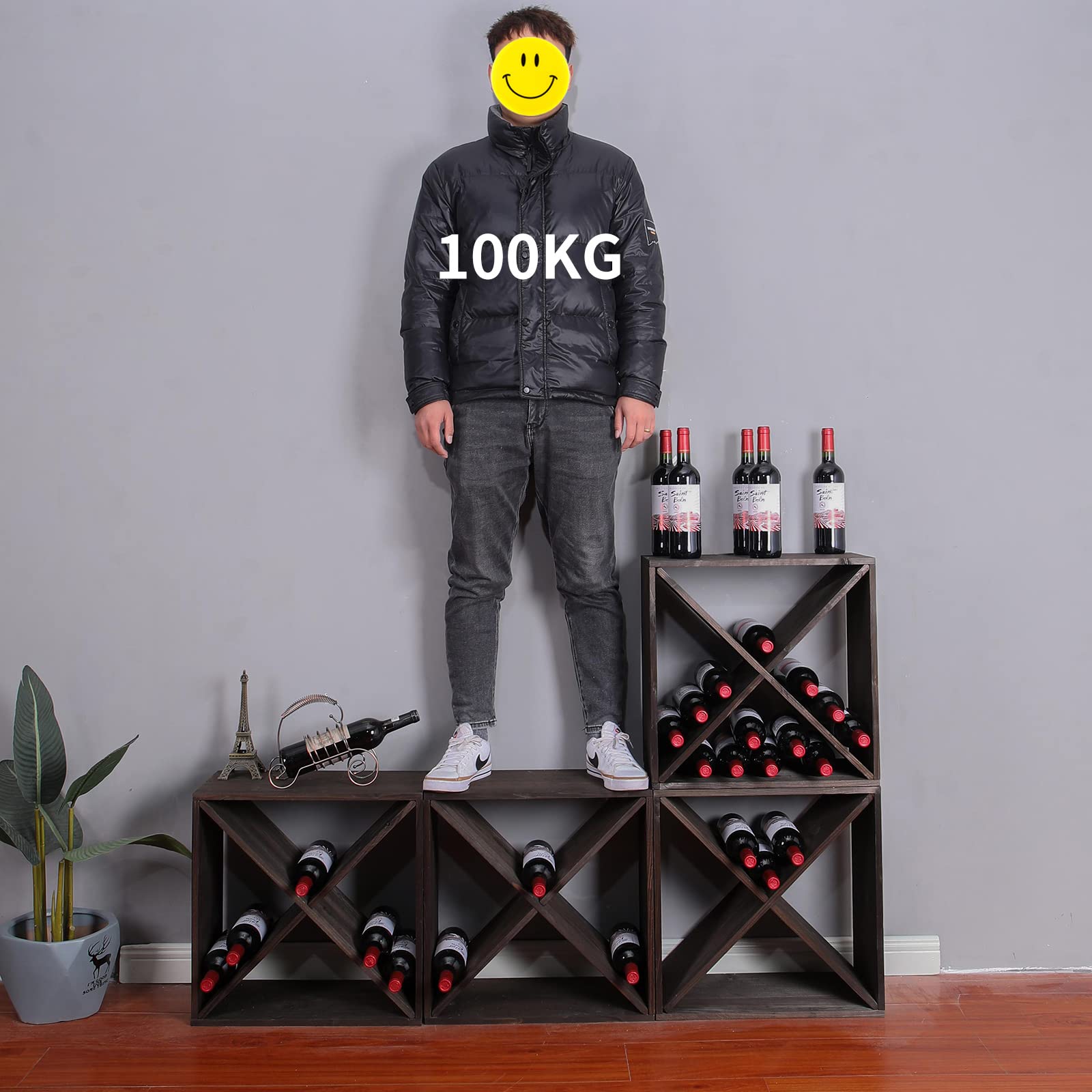 48-Bottle Wooden Wine Rack Countertop Storage