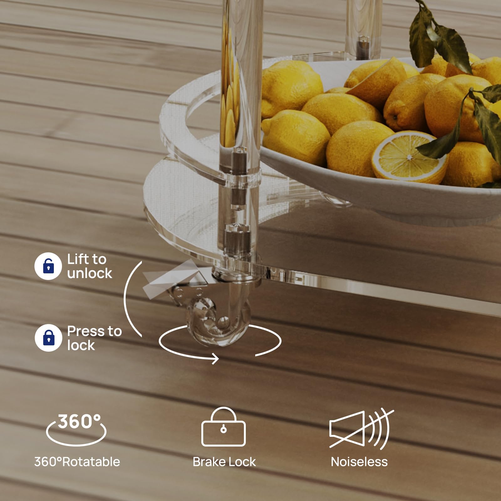 Acrylic Bar Cart with 4 Lockable Wheels