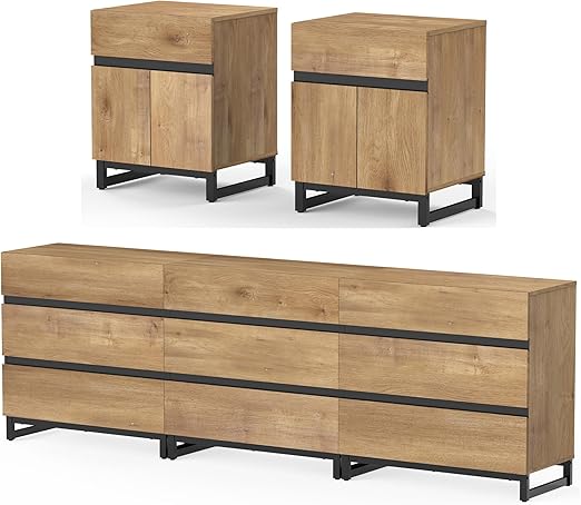3-Piece Bedroom Furniture Set with 6-Drawer Dresser and 2 Nightstands