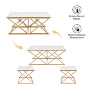 unipaws Modern Nesting Coffee Table Set of 3, Faux Marble Top with Golden Frame, Coffee Table with 2 Square End Side Tables, Perfect for Living Room, Apartment, Office