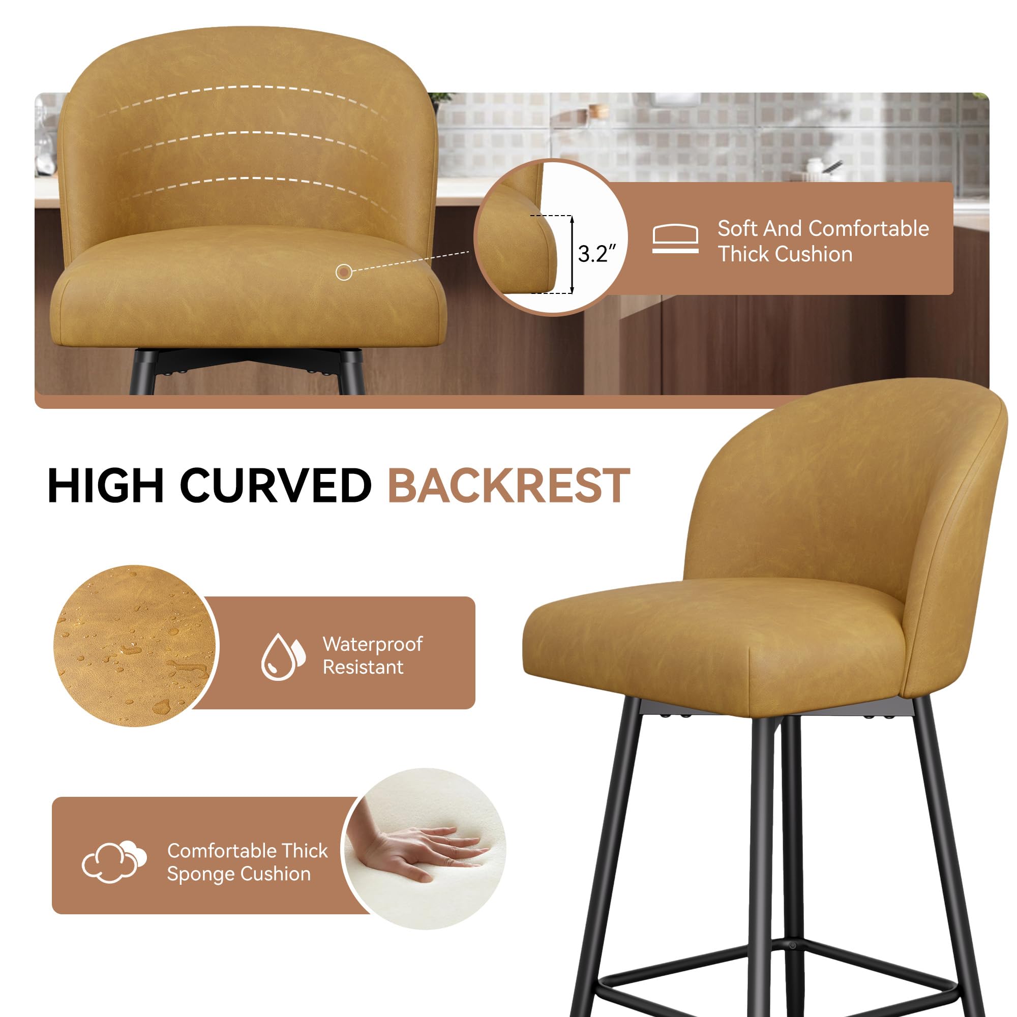 Mid Century Modern Swivel Bar Stool Set of 2