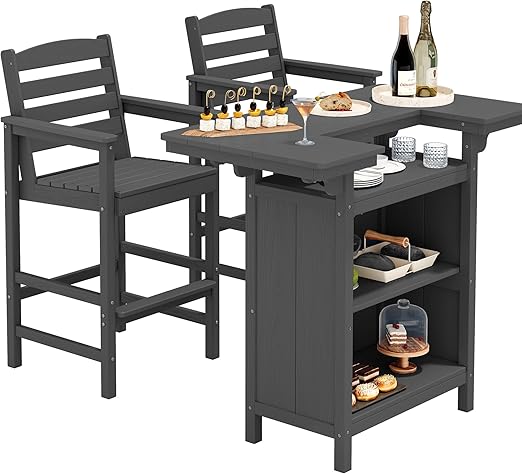 Outdoor Bar Table with 4-Tier Storage