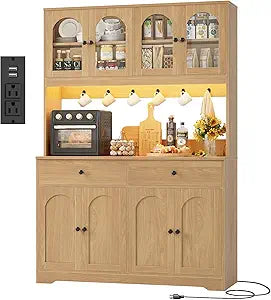 71" LED Kitchen Pantry Cabinet with Power Outlet and Storage