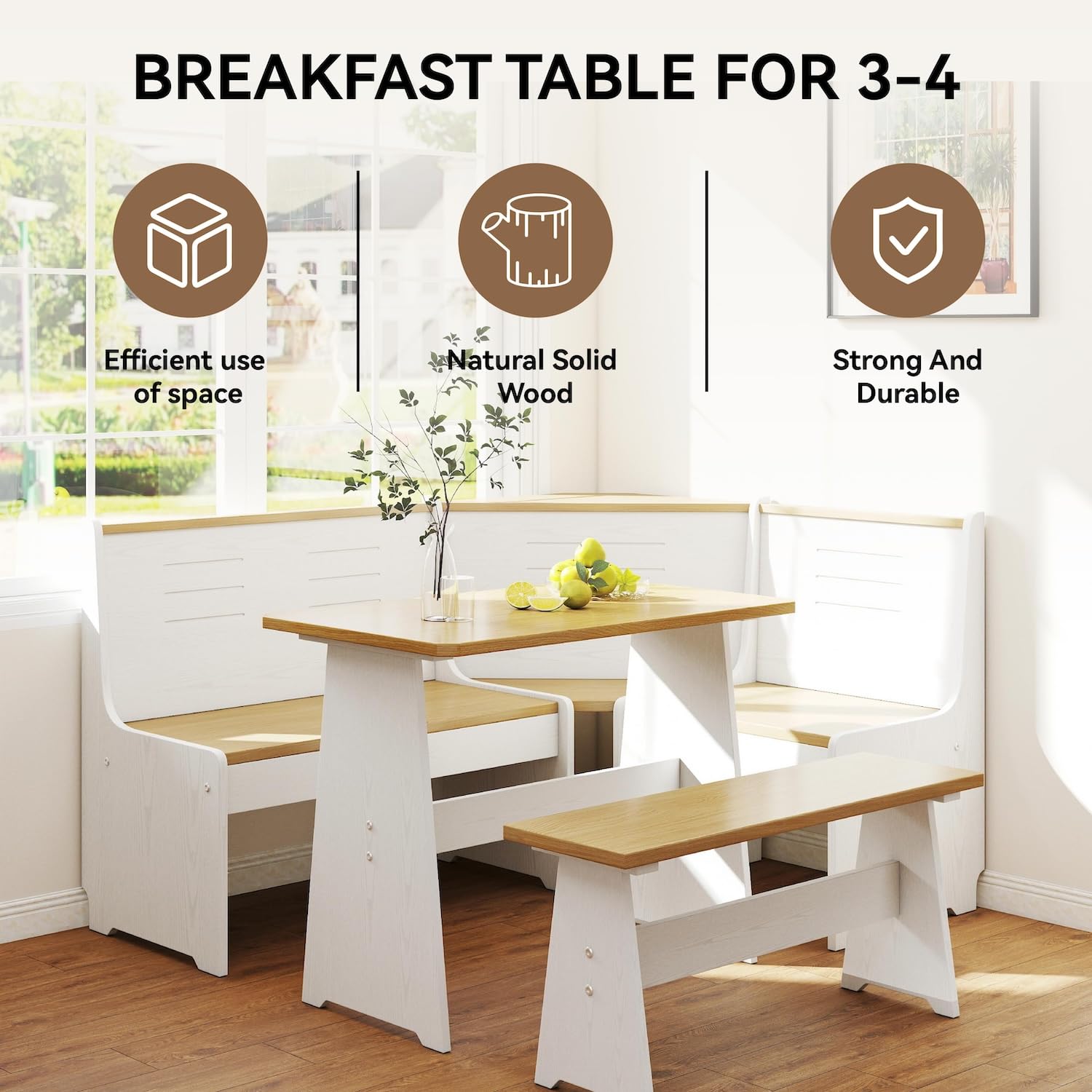 L-Shape Corner Dining Nook Set with Bench and Chair