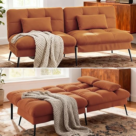 Convertible Futon Sofa Bed with Adjustable Backrest
