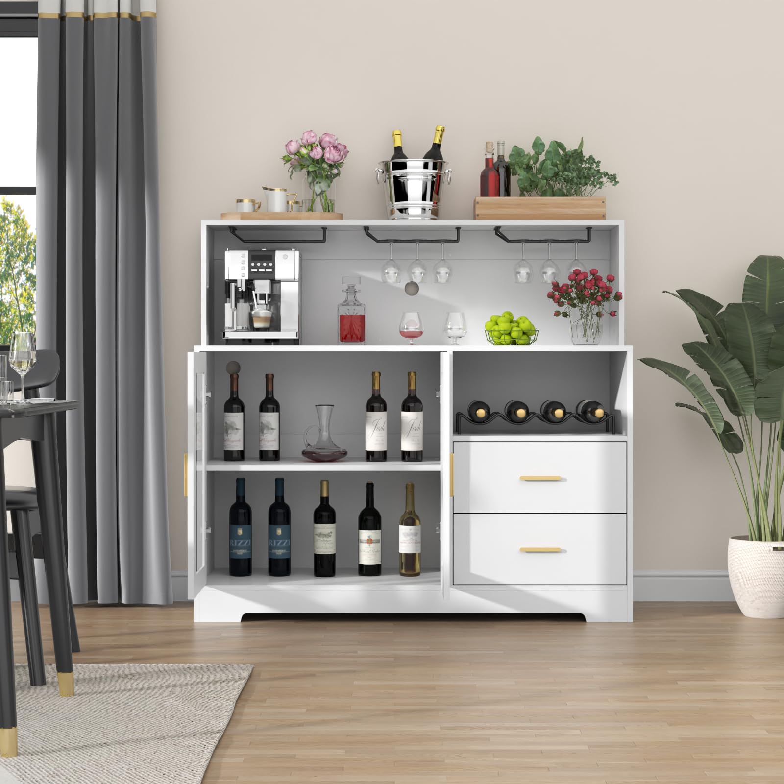 Bar Cabinet with LED Light and Wine Storage