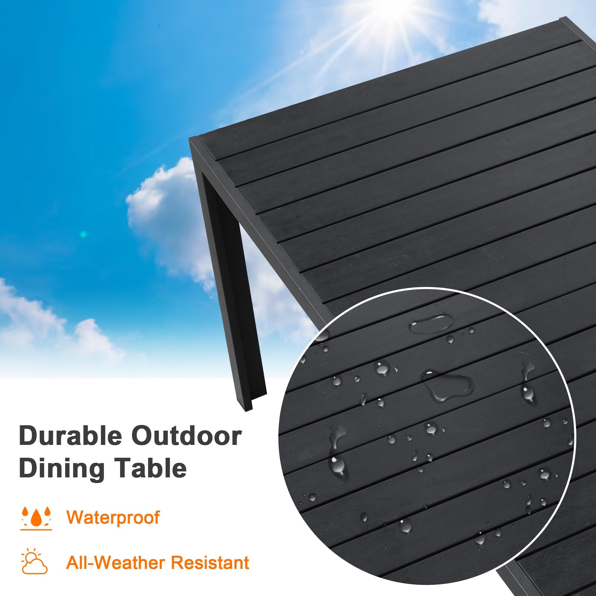 Outdoor Aluminum Dining Table for 6-8 People