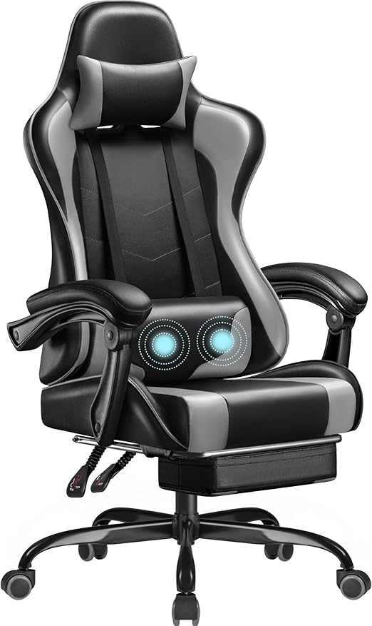 Ergonomic Gaming Chair with Footrest and Massage Lumbar Support