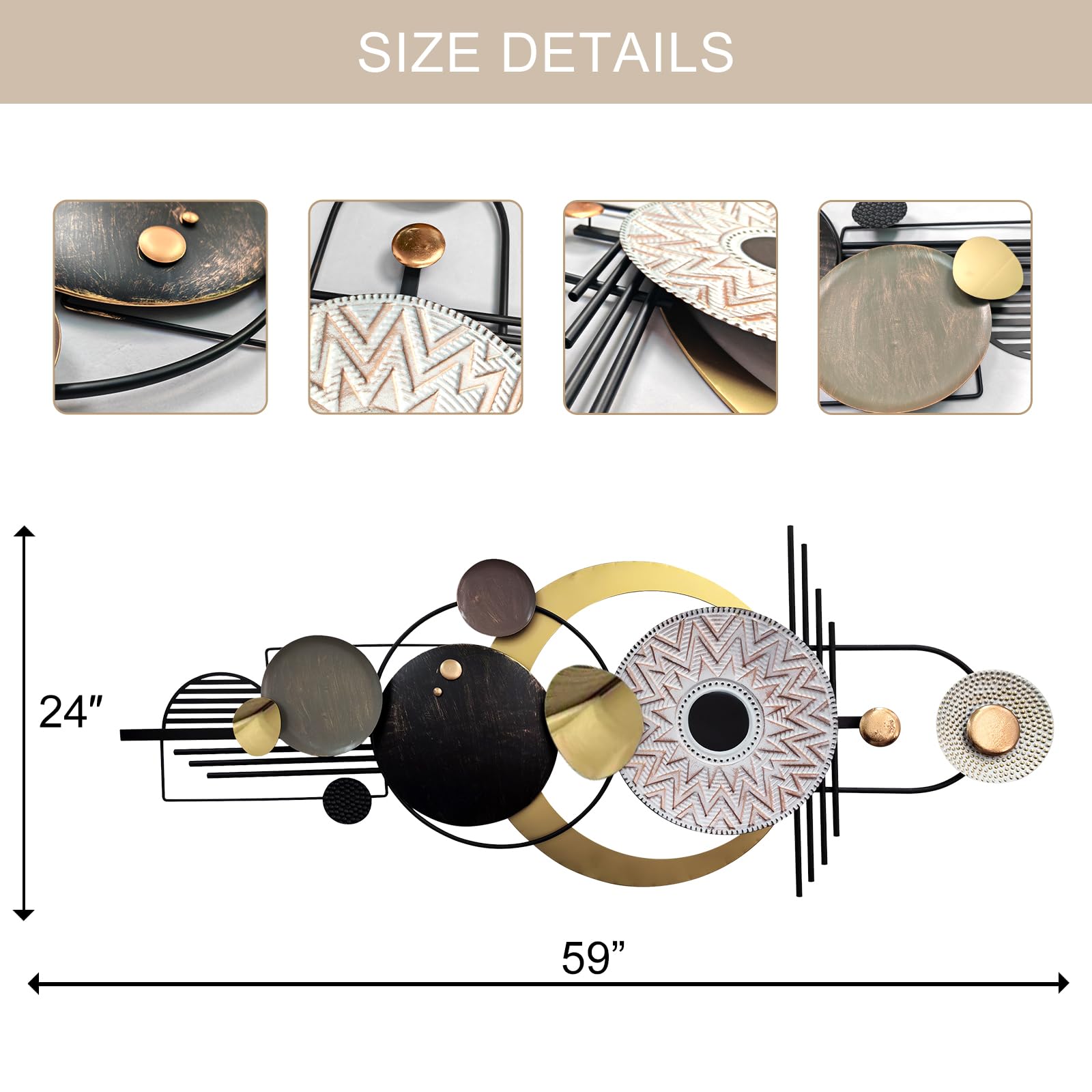Metal Geometric Wall Art 59x20 Inch 3D Textured Sculpture