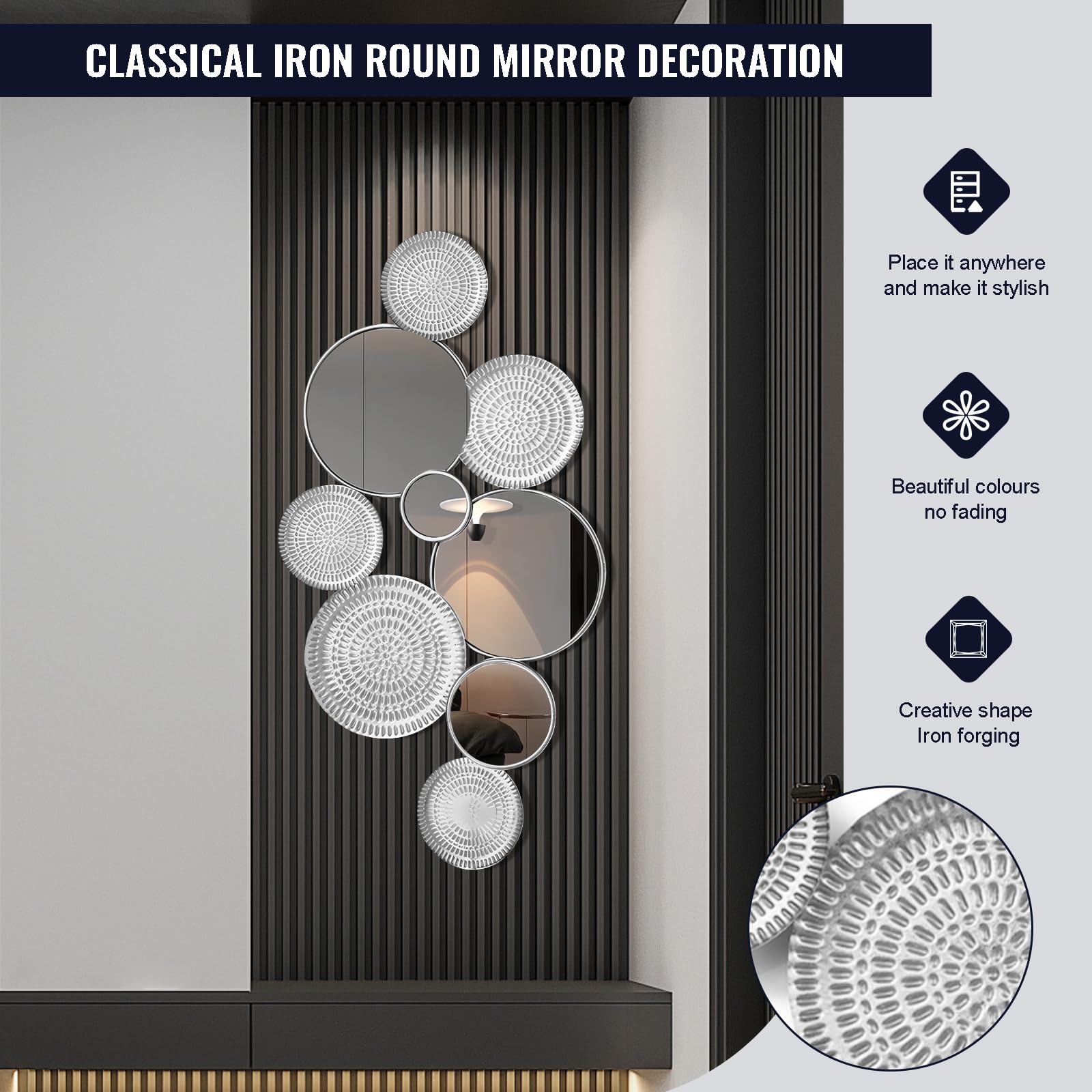 Silver Wall Mirror Decorative Large Modern 45x23 Inch