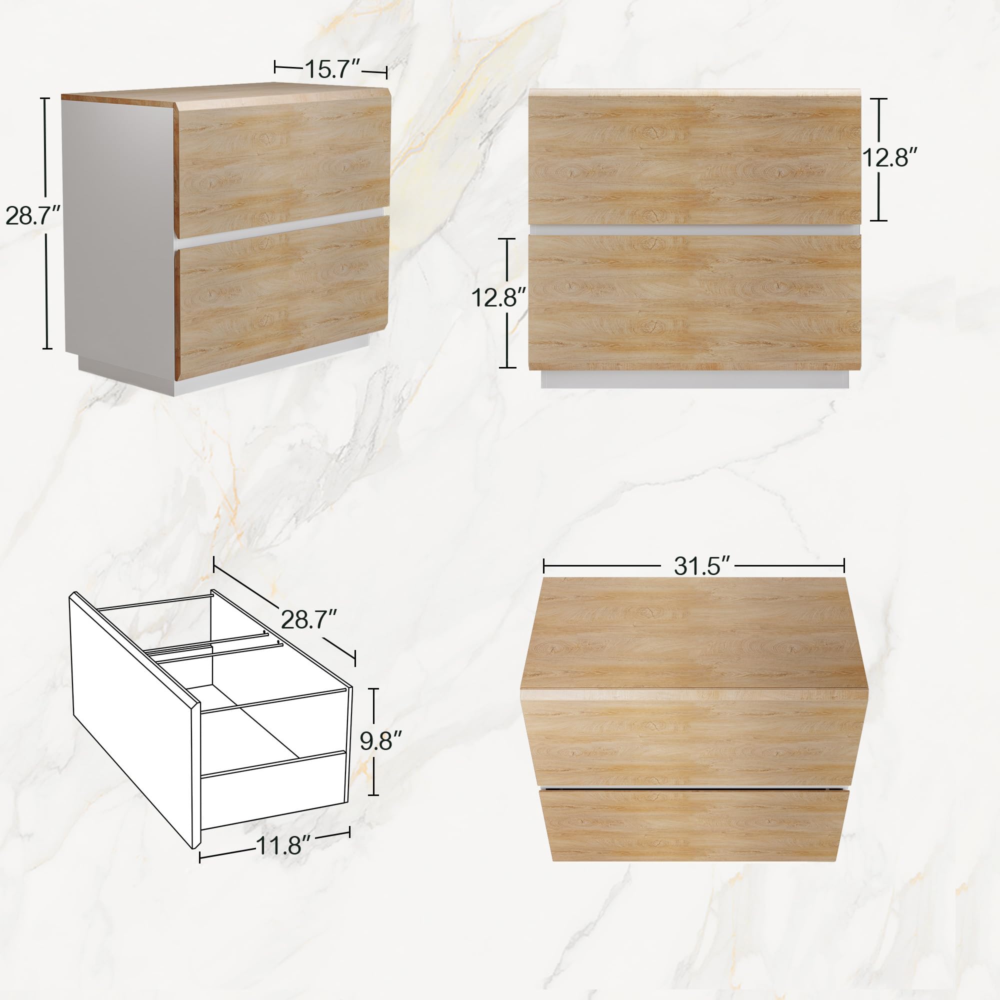 ModernMate 2 Drawer Lateral File Cabinet, 31W*28H Wood Filing Cabinet with Anti-tilt Mechanism, Home Office Storage Filing for Letter, A4 & Legal Size, Light Walnut