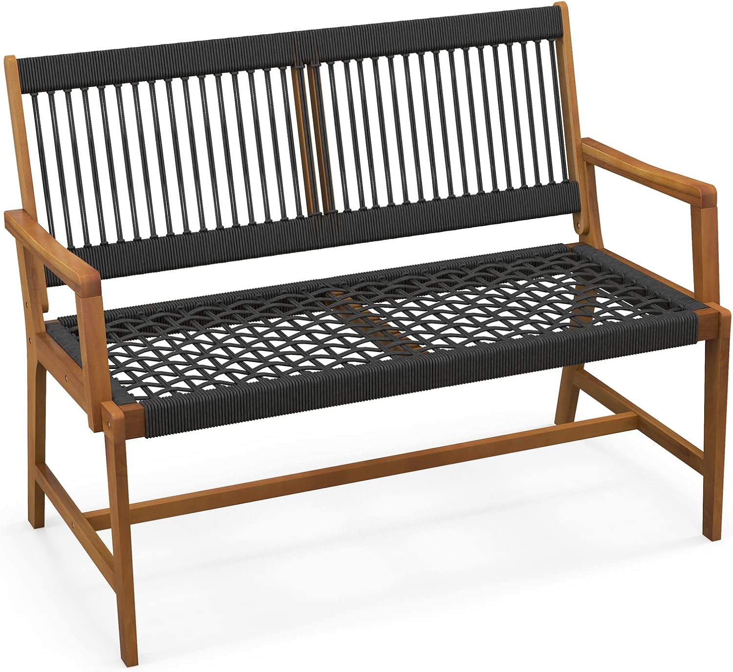2-Person Acacia Wood Loveseat Bench