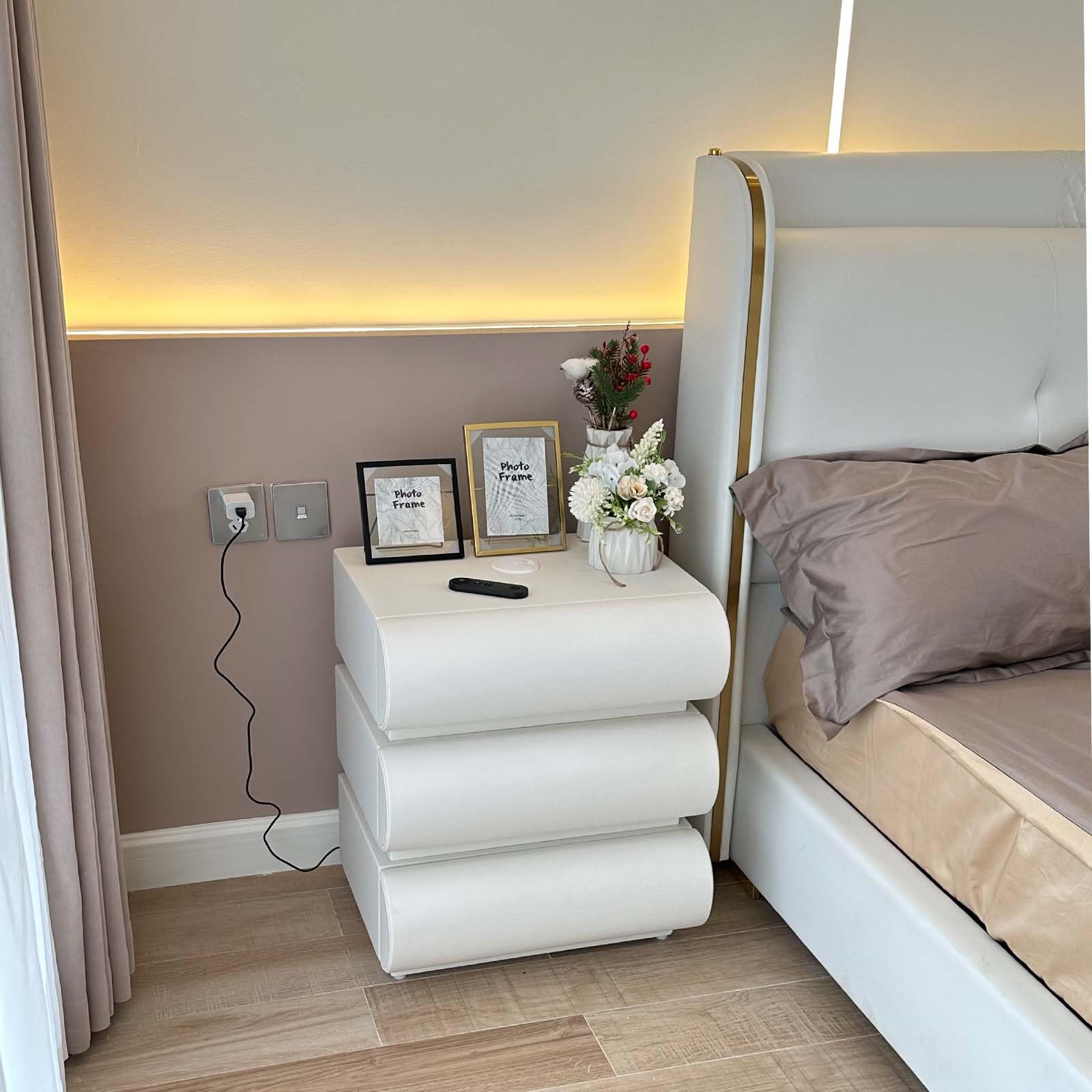 Smart Nightstand with Wireless Charging and 3 Drawers