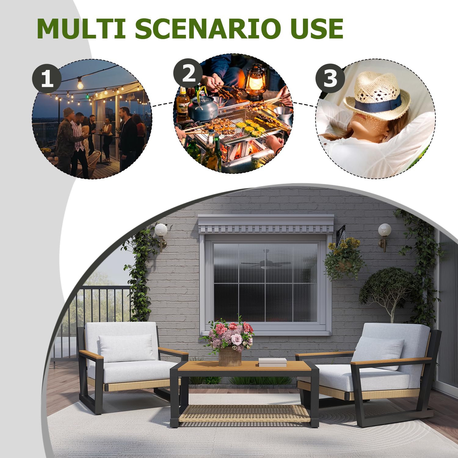 Aluminum Patio Sofa Set with PE Rope Weaving