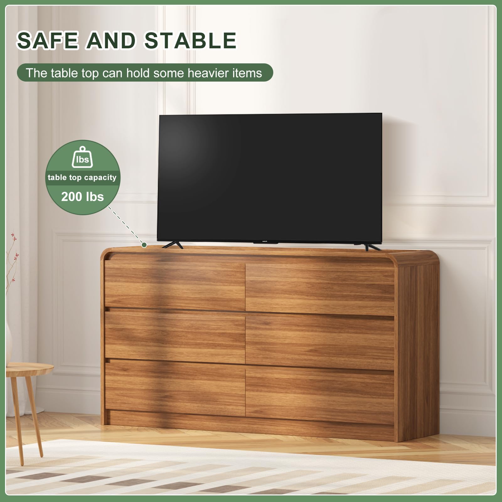 6 Drawer Wood Dresser with Natural Texture