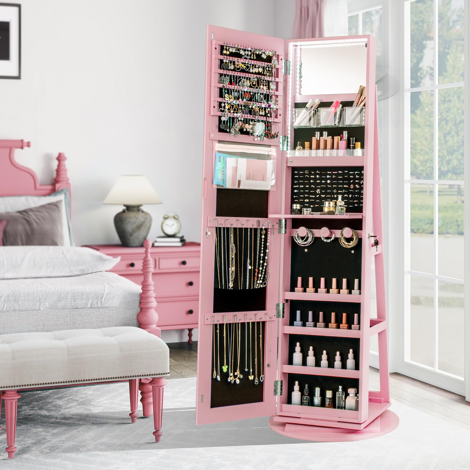 360° Swivel Jewelry Armoire with Full Length Mirror