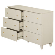 6-Drawer Dresser with Solid Wood Legs - Beige
