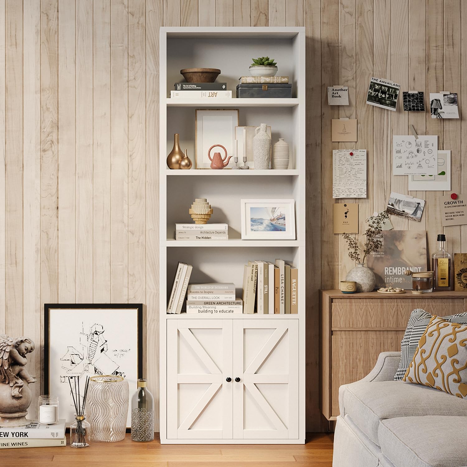 6-Tier Bookshelf with Cabinet Doors