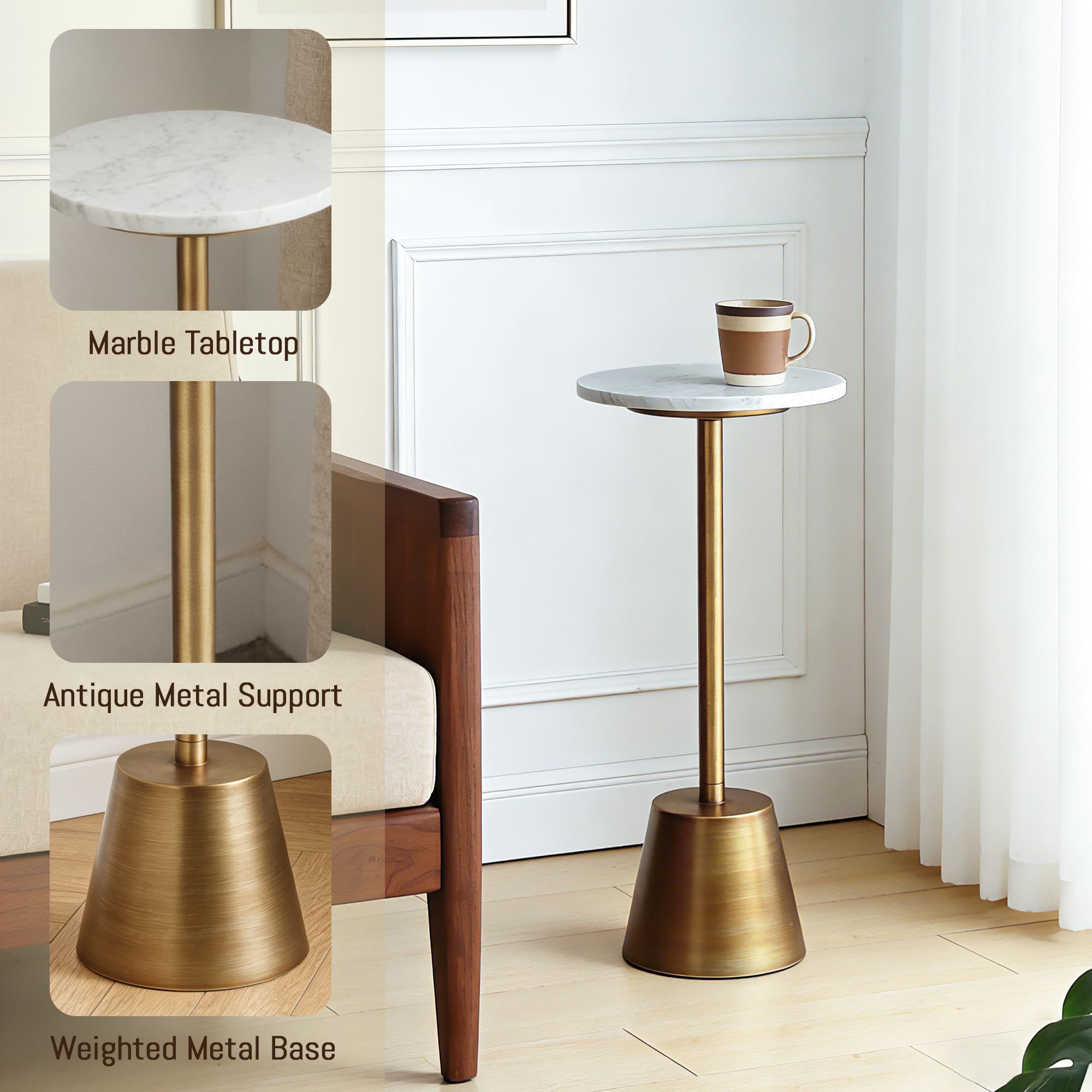Marble Pedestal Side Table Round End Table