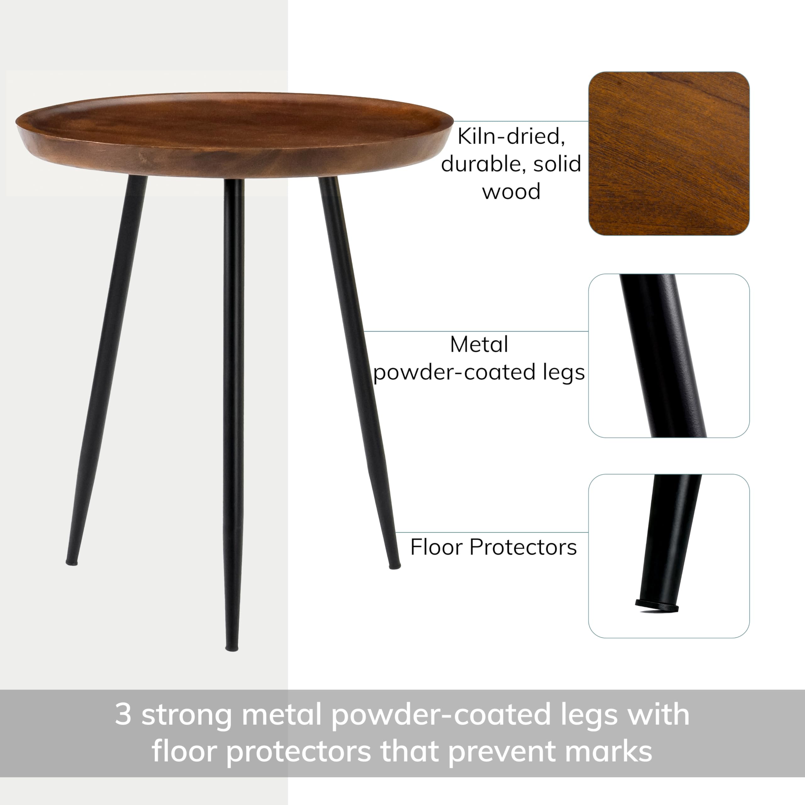 Round Side Table - Walnut Mango Wood with Metal Legs