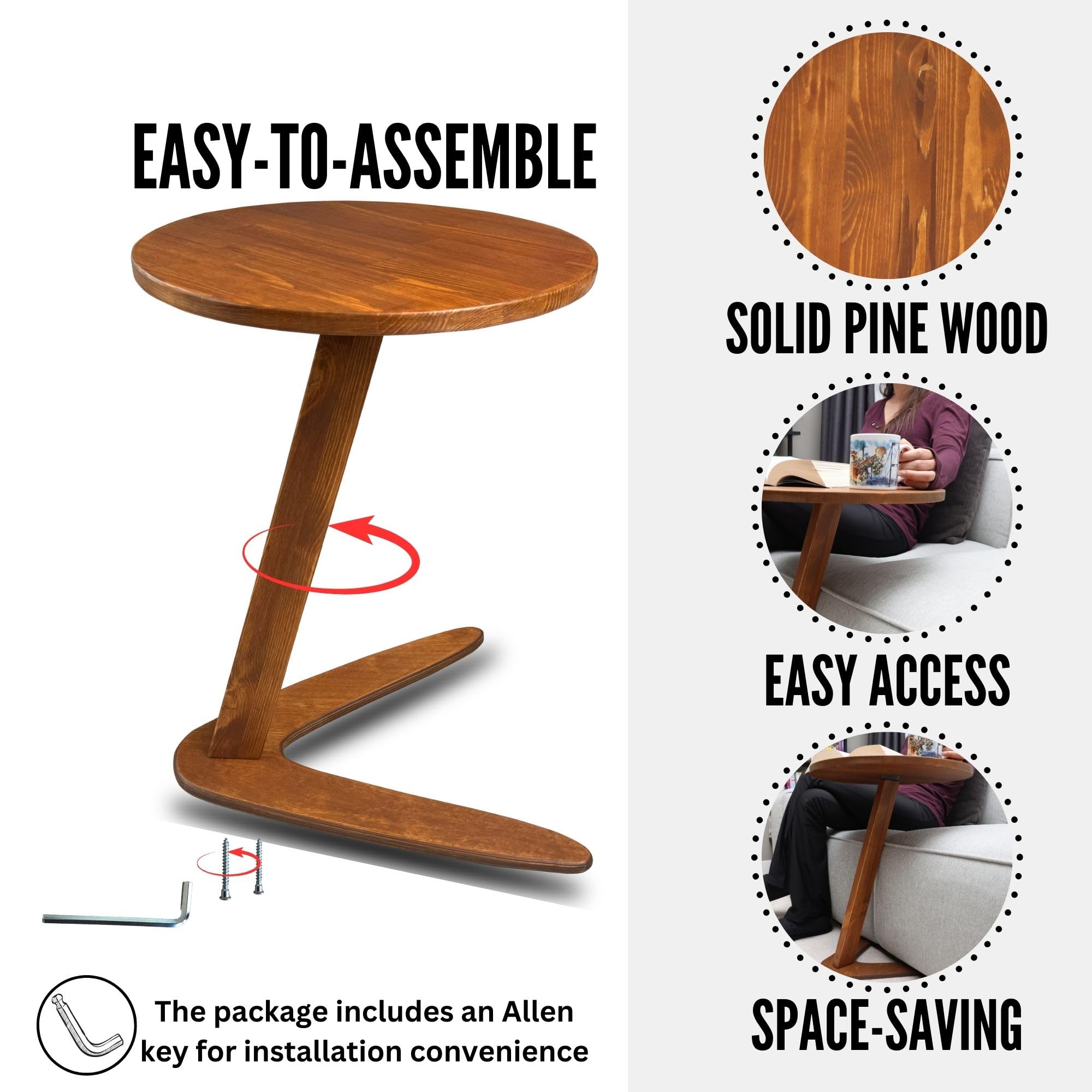 C-Shaped Solid Wood End Table