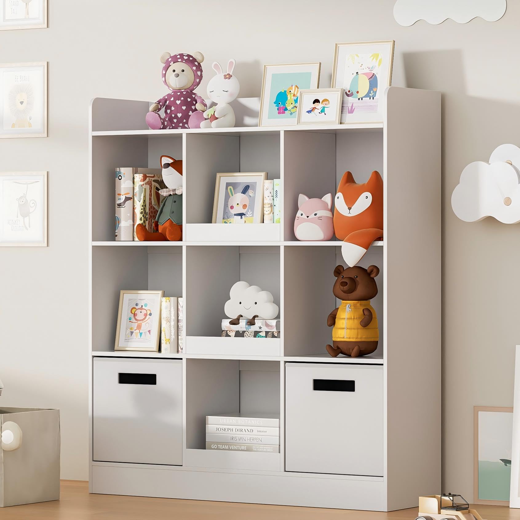 7-Shelf Bookcase with Fabric Drawers