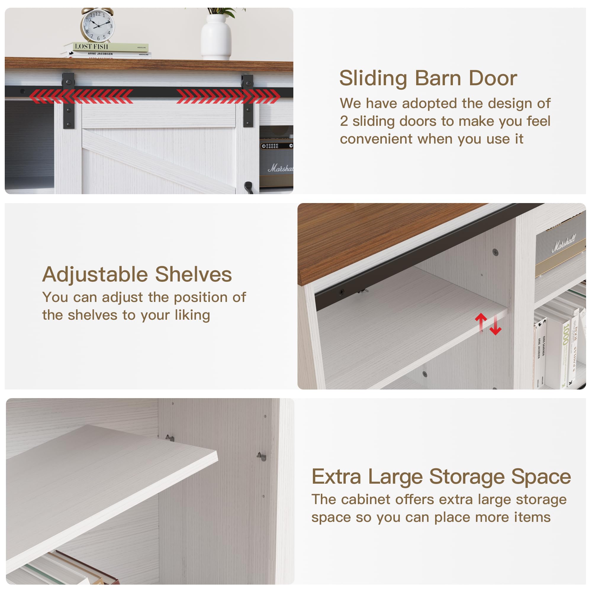 Farmhouse TV Stand with Sliding Barn Doors