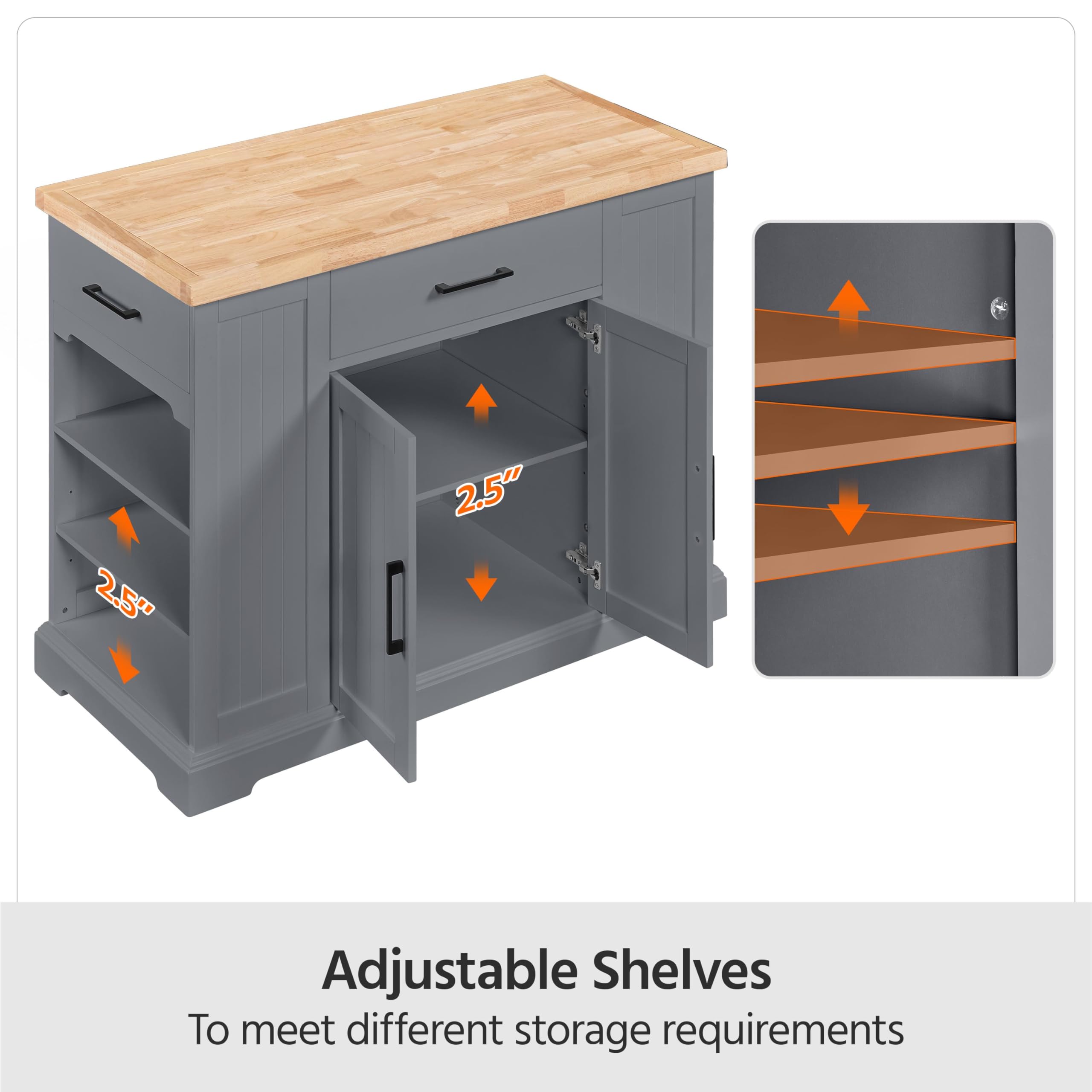 Rolling Kitchen Island Cart with Rubberwood Countertop