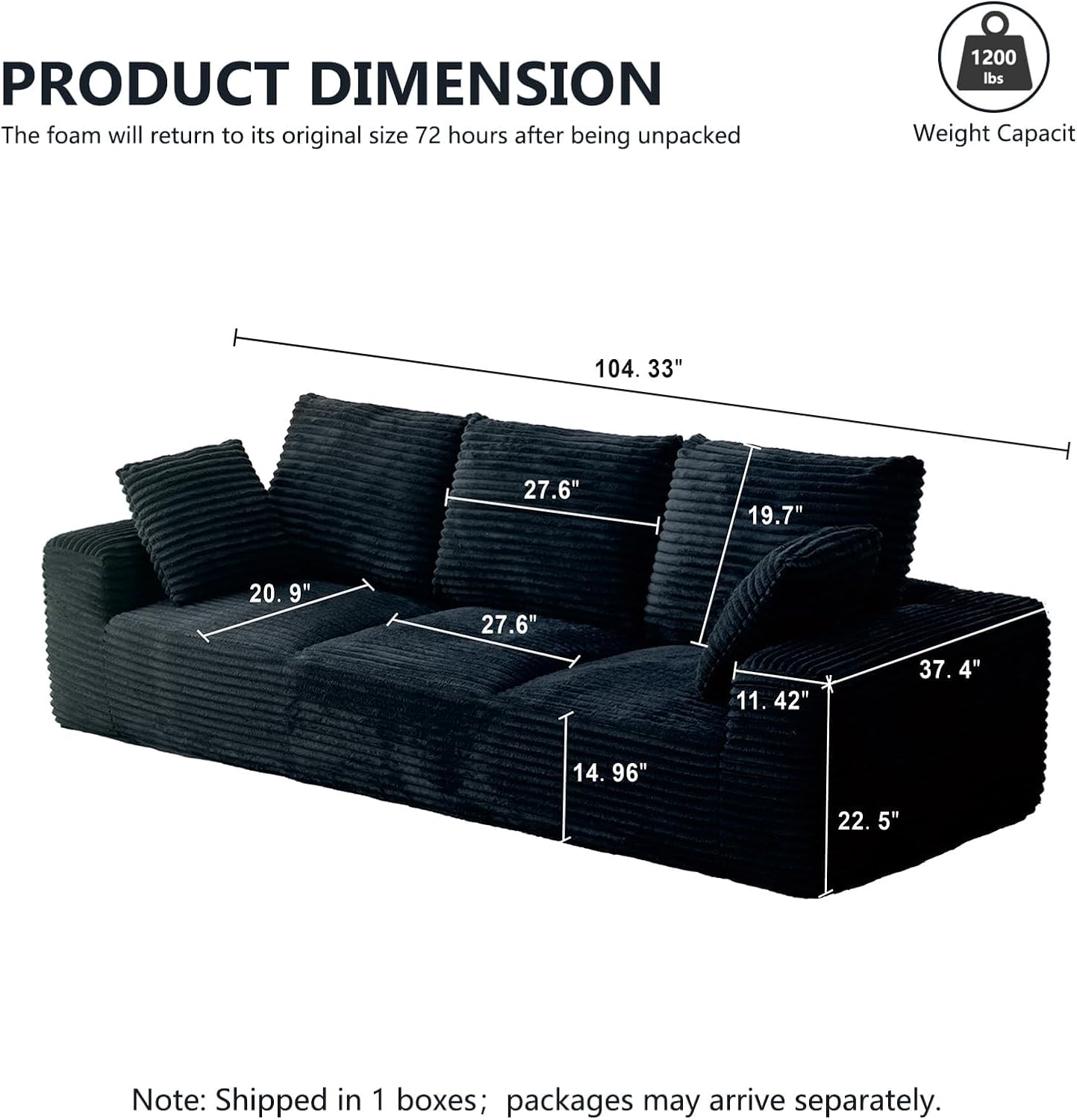 104.3" Modular Sectional Cloud Couch