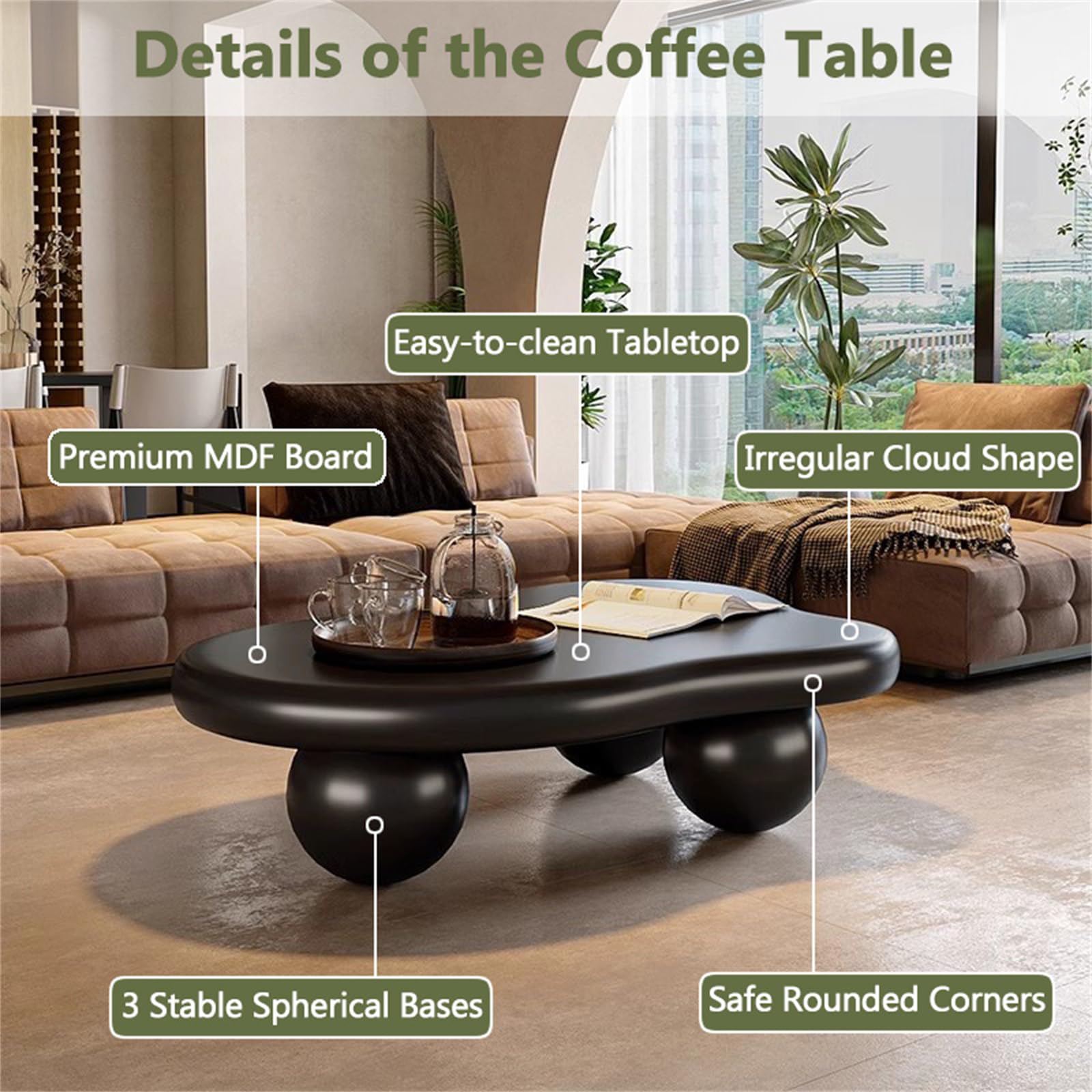 Cloud Shape Coffee Table with Ball Legs