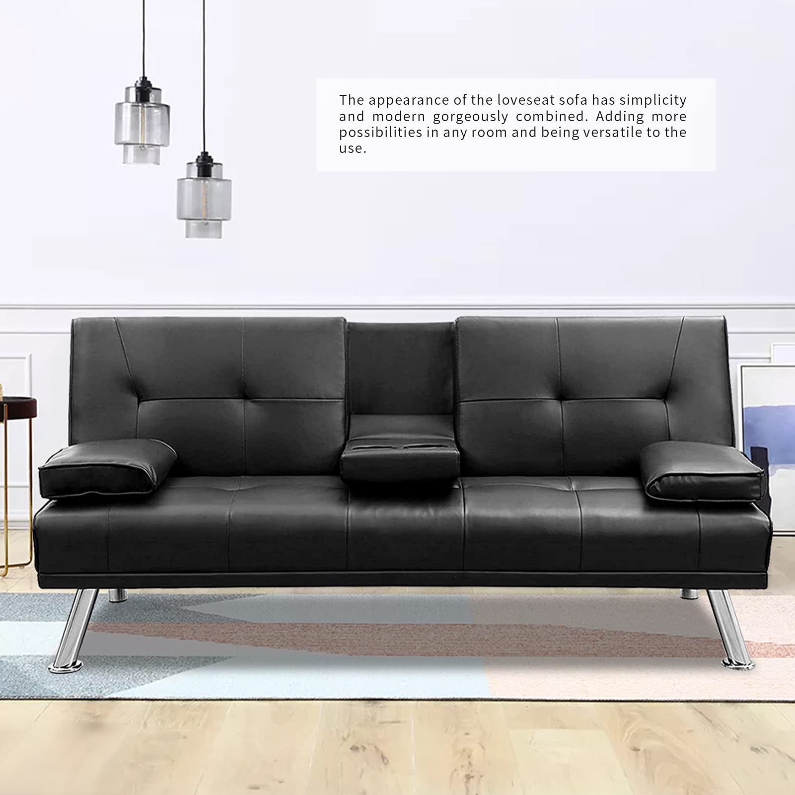 Convertible Futon Sofa Bed with Cup Holders