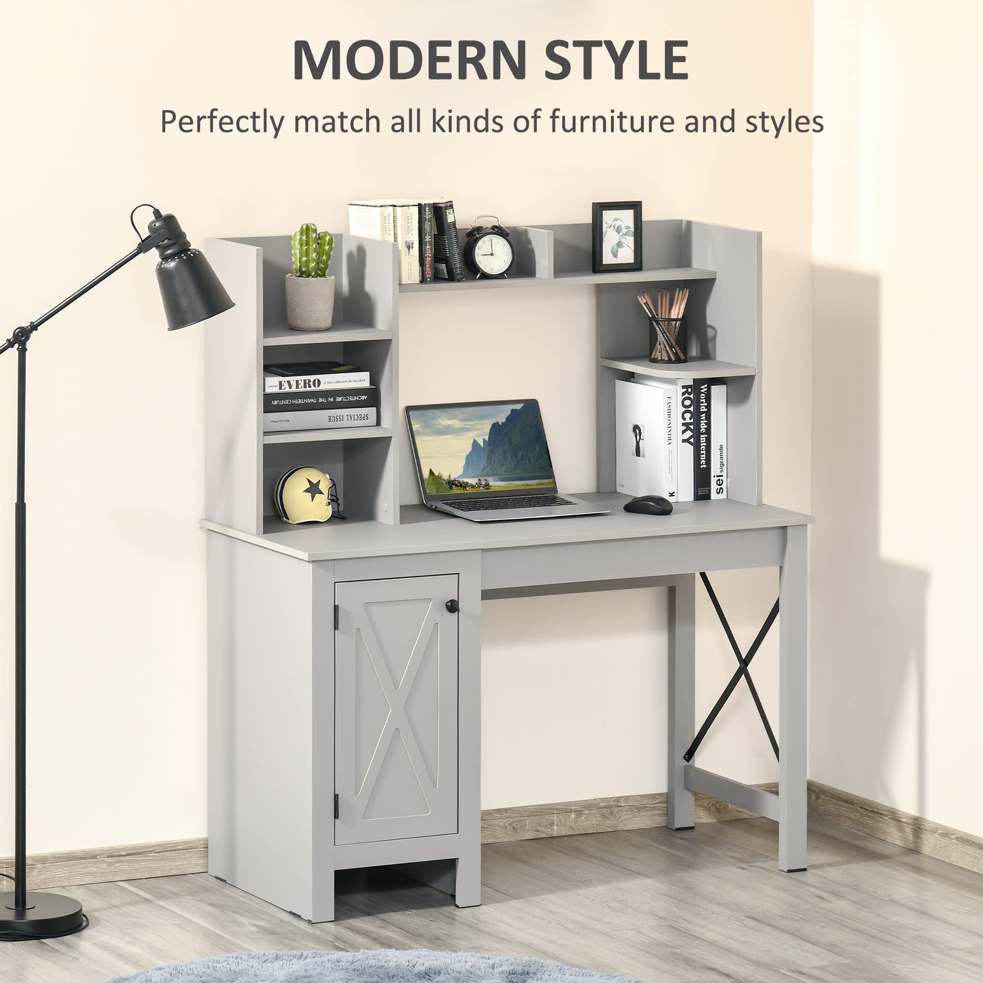 Farmhouse Computer Desk with Hutch and Storage Cabinet