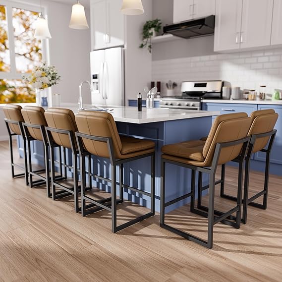 Black Bar Stools Set of 4 - 26 Inch Counter Height with Backs