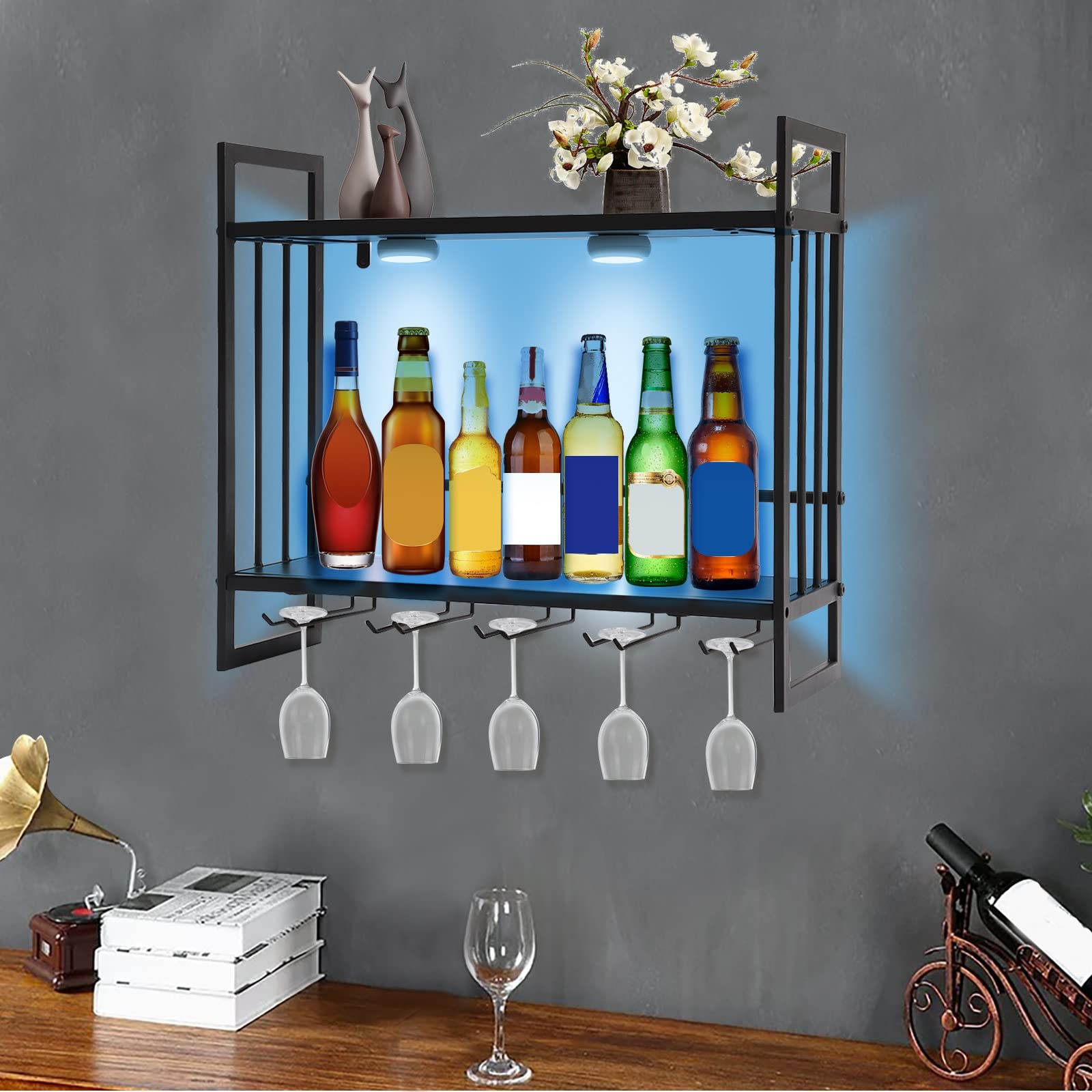 LED Wall Mounted Wine Rack with RGB Lighting