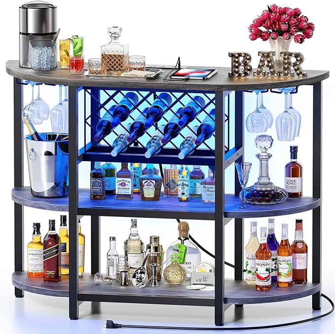 LED Bar Cart with Power Outlet and 4-Tier Storage