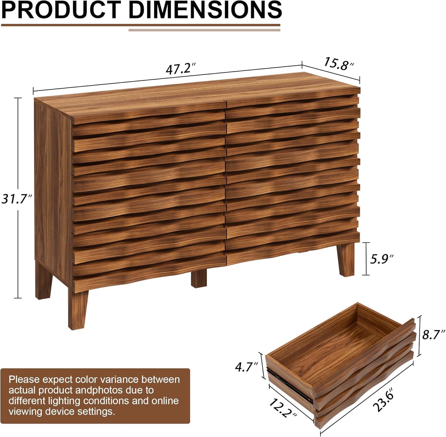 6-Drawer Dresser and Nightstand Set - Mid Century Modern Solid Wood Bedroom Furniture