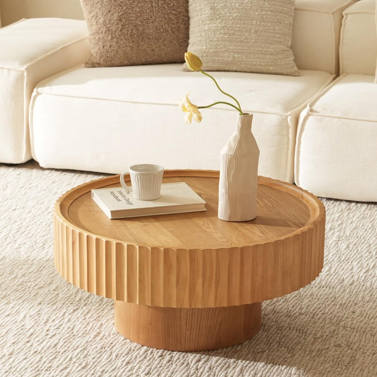 Round Fluted Drum Coffee Table with Storage
