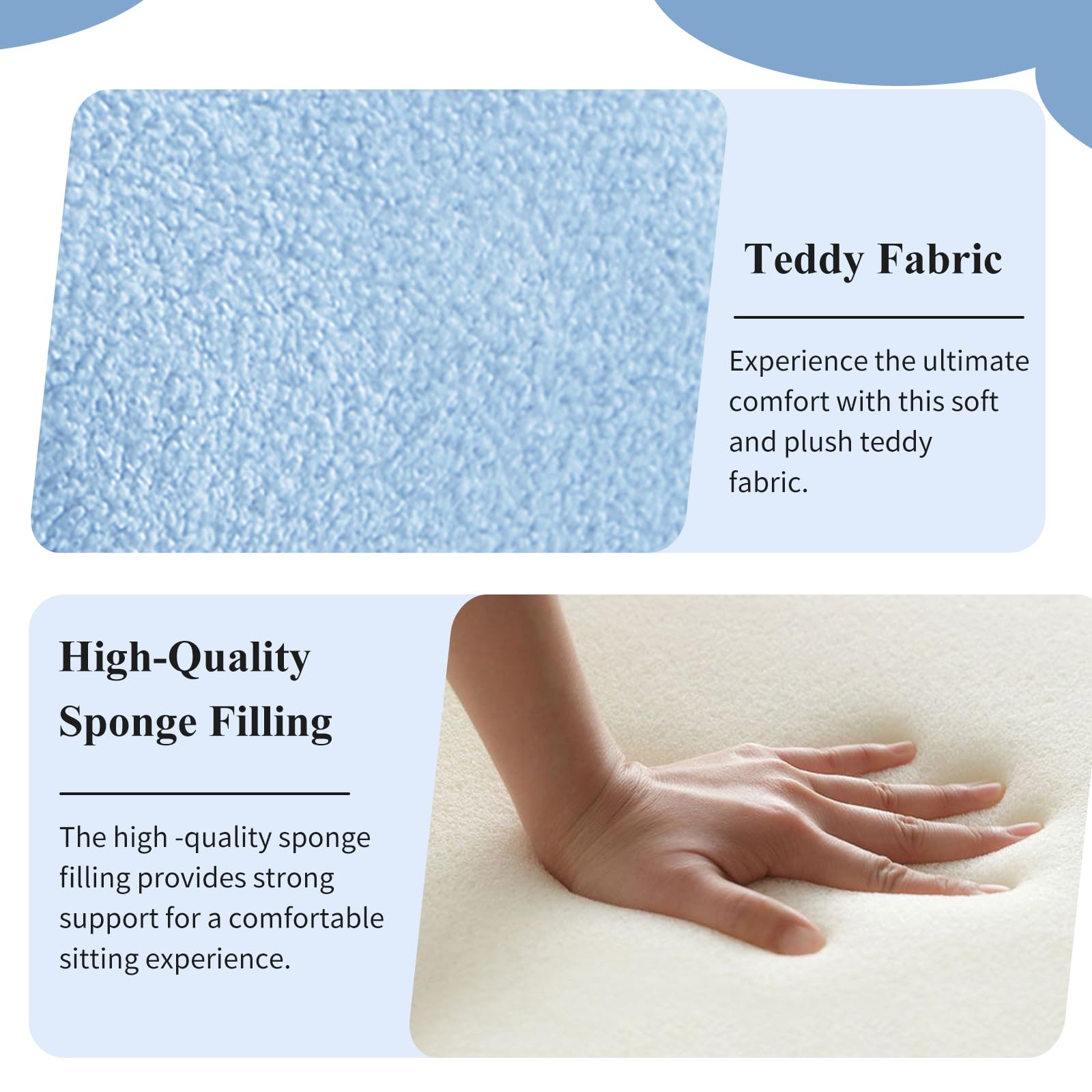 Sudwesto 3-Piece Modern Ottoman Bench Set, 44" Wide Teddy Upholstered End of Bed Bench with 2 Foot Stools, Padded U-Shaped Entry Bench Vanity Stool for Living Room Bedroom (Light Blue)