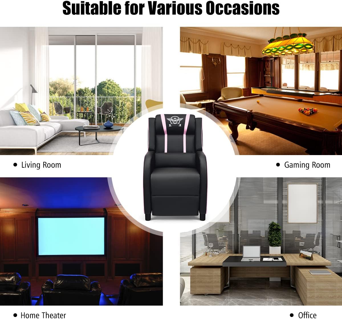 GORELAX Modern Massage Gaming Recliner Chair, PU Leather Home Theater Recliner Chairs w/Footrest and Massage, Racing Style Sofa Chair for Living Bedroom Gaming Room